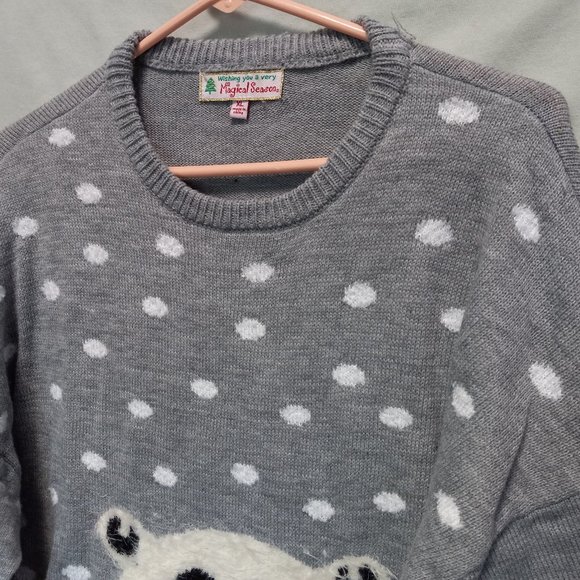 Adorable Fuzzy Dimensional Polar Bear Knit Sweater Size XL (T-345) - Picture 5 of 11